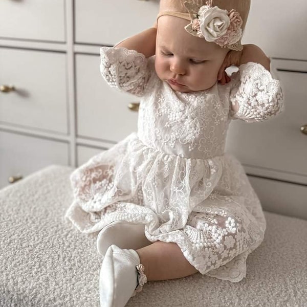 Taufkleid, Baptism dress, Christening dress ivory, Baby girl boho dress, baby girl lace dress, Baby girl wedding dress