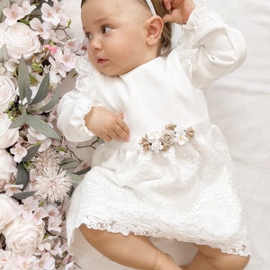 Taufkleid mädchen baby, Babykleid, Baptism dress ivory, Baby Boho Dress Baby girl lace dress Floral baby dress Baby girls wedding dress zdjęcie 5