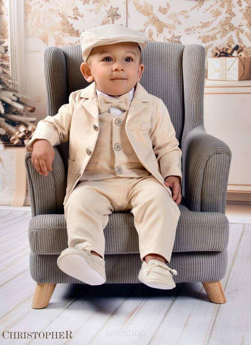 Baby-Taufanzug Jungen Aus Baumwolle – 5-teilig Mit Sakko, Hose, Body, Mütze & Fliege