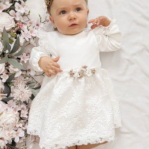 Taufkleid mädchen baby, Babykleid, Baptism dress ivory, Baby Boho Dress Baby girl lace dress Floral baby dress Baby girls wedding dress zdjęcie 2