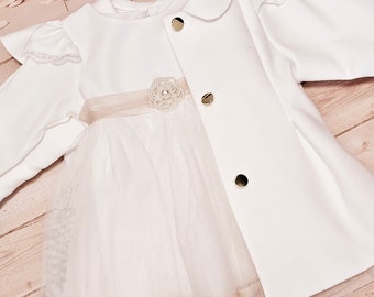 Taufkleid + Mantel + Mütze ivory, taufset, Taufkleidung für Mädchen Taufoutfit, taufmantel