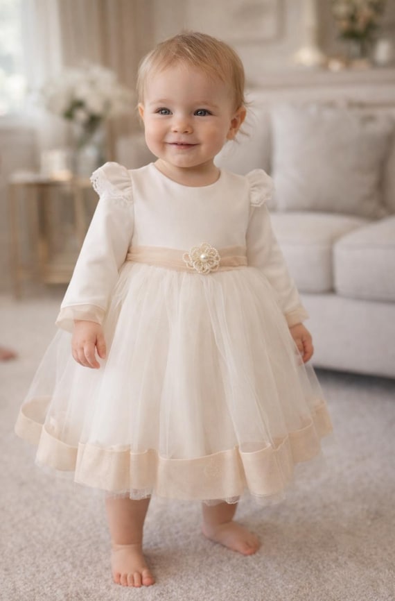 Christening Dress, Baby Girl Dress Ivory, Baptism Dress, Baby Girl Wedding  Dress, Baby Girl Tulle Dress - Etsy
