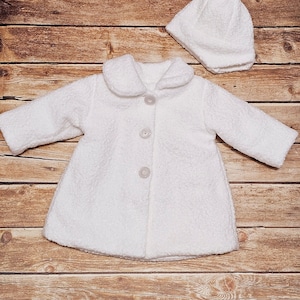 Taufmantel, Ecru-Farbe Babymantel für ein Mädchen, size 62, 68, 74, 80, 86, Boucle baby coat, Ecru-Bouclé-Mantel,