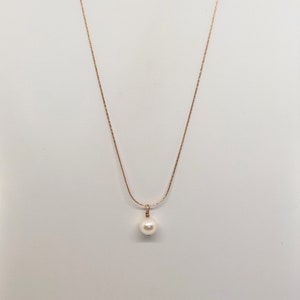 Collar de gotas de perlas, oro rosa de 14 qt, blanco de 7-8 mm, redondo, perla genuina de agua dulce, 20 pulgadas imagen 2