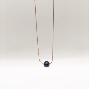 Floating Black Pearl Necklace, 14K Rose Gold Filled, 7-8mm genuine freshwater pearl, single pearl necklace, 24 inches