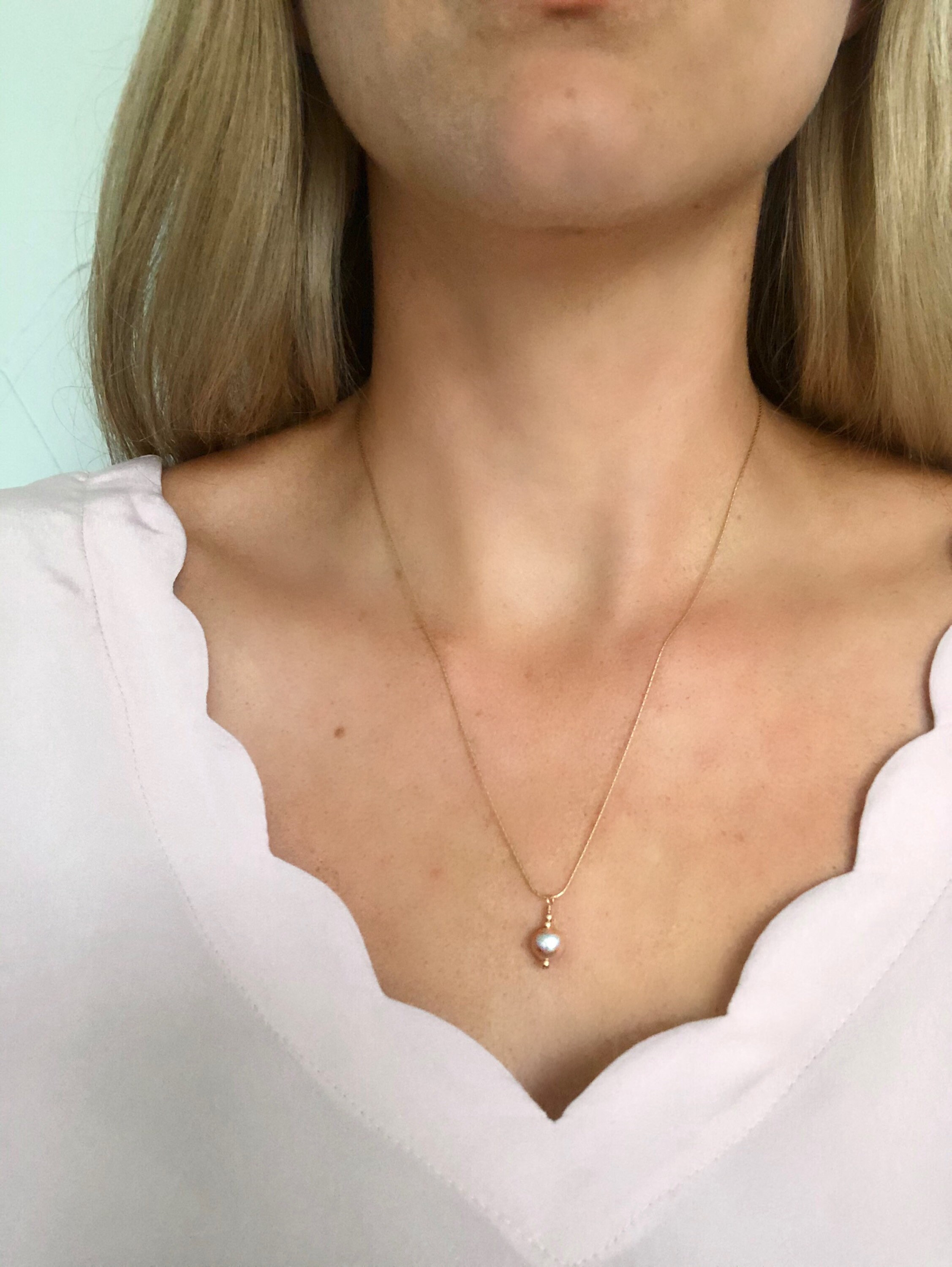 Natural Pink Freshwater Pearl Drop Necklace 78mm Round Etsy UK