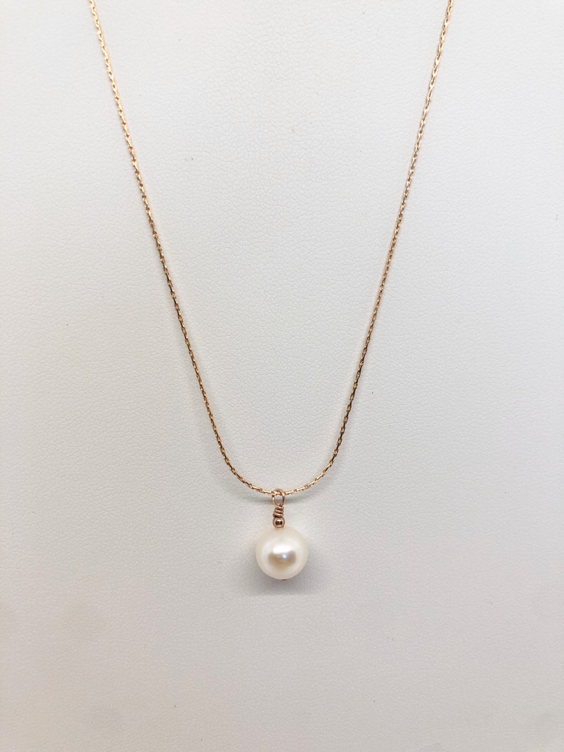 Collar de gotas de perlas, oro rosa de 14 qt, blanco de 7-8 mm, redondo, perla genuina de agua dulce, 20 pulgadas imagen 4