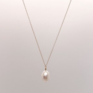 Oval Pearl Drop Necklace, Gold Filled, 11-12mm white, genuine freshwater pearl
