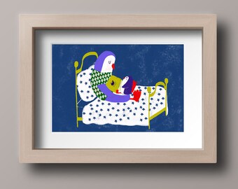 A4 kids room penguins illustration poster on printed on recycled paper