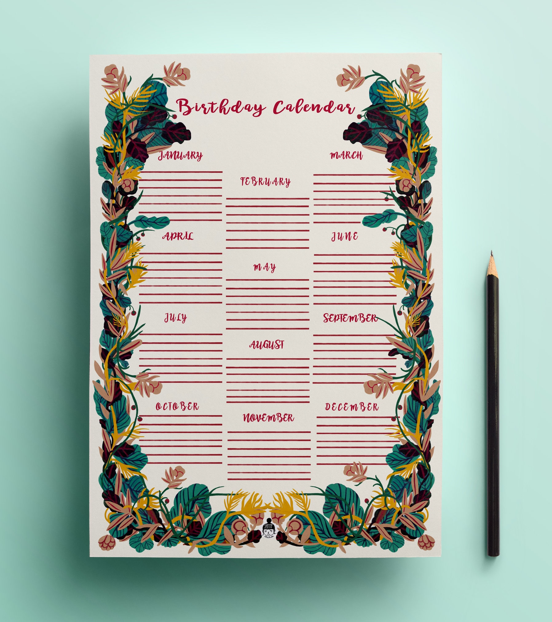 Printable Birthday Calendar // A4 Poster // Illustration Etsy UK