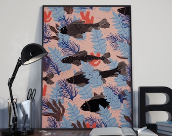 A3 Poster // Illustration // Black fishes