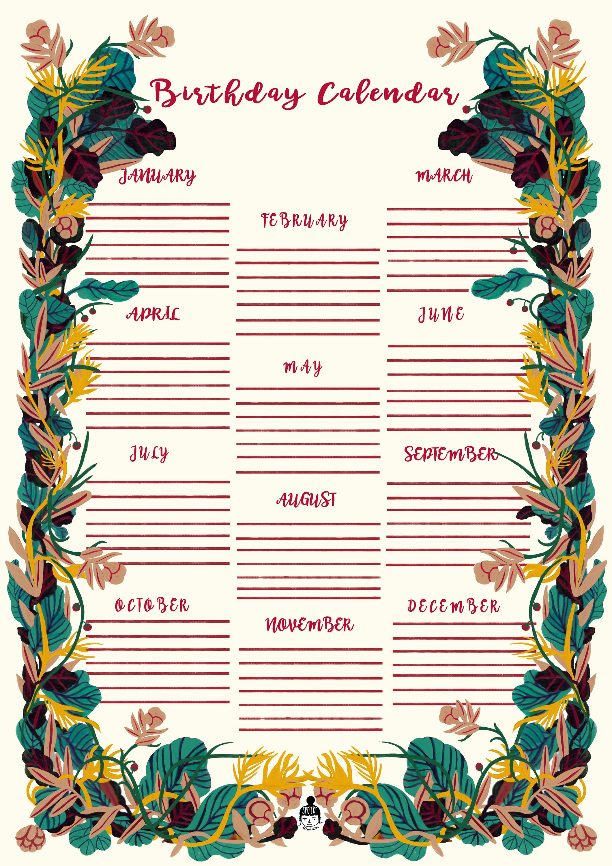 Printable Birthday Calendar // A4 Poster // Illustration | Etsy