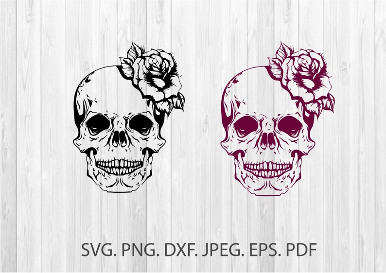 Download Skull Svg Flower Svg Tattoo Clipart Spooky Silhouette ...