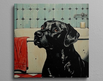 Black Lab Art: Retro Bathroom Canvas Print