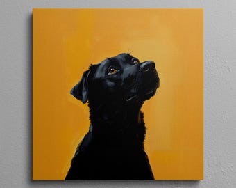 Black Lab Canvas Print: Modern Dog Wall Art on Golden Yellow