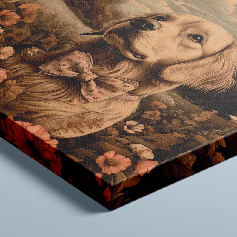 Floral Golden Retriever Canvas Print: Vintage Dog Wall Art - Etsy