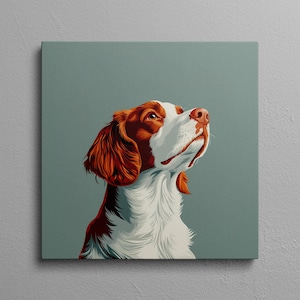 Brittany Wall Art, Brittany Spaniel Dog Print, Minimalist Dog Canvas, Orange and White Dog Art, Contemporary Dog Decor, Office Dog Artwork