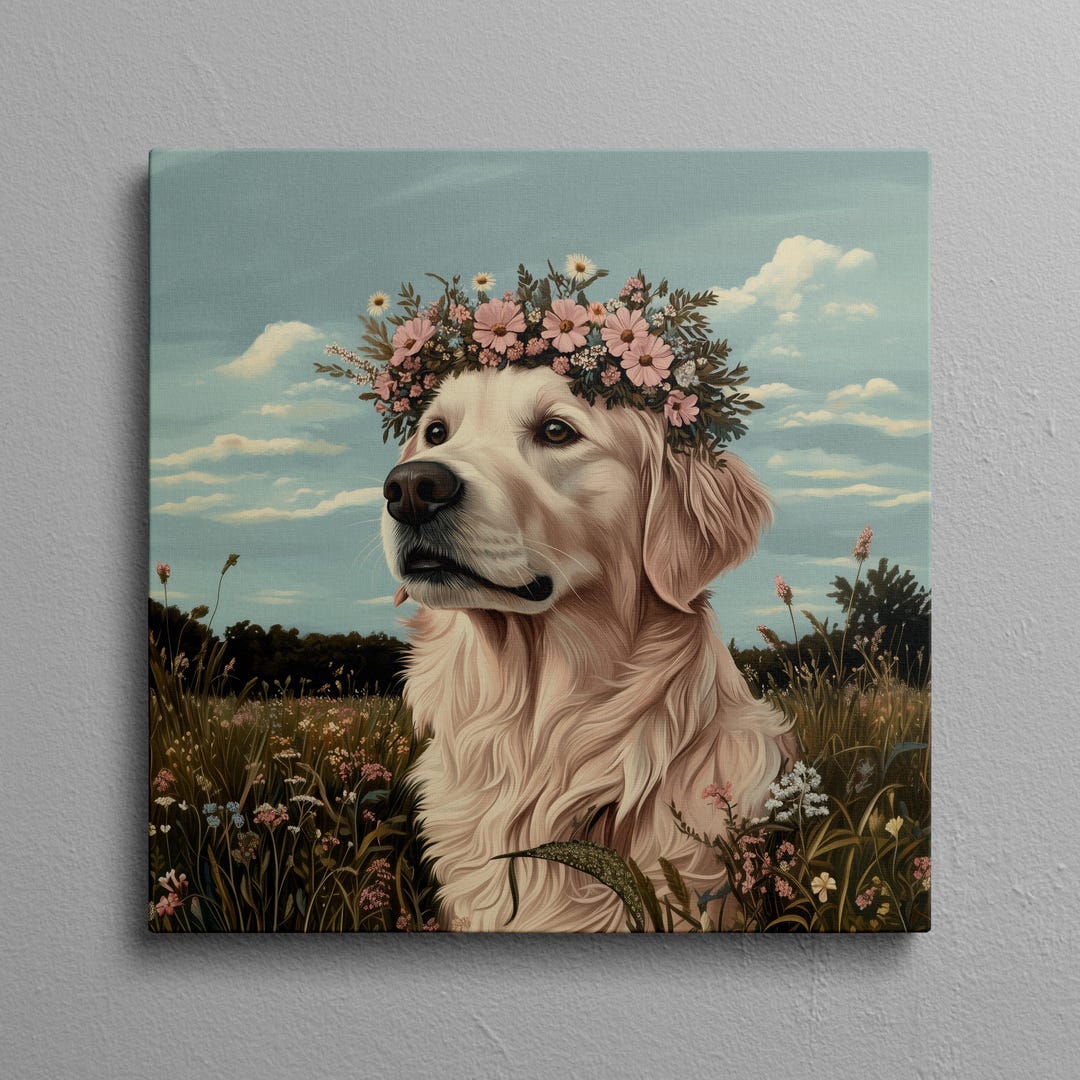 Floral Golden Retriever Canvas Print: Boho Dog Wall Art - Etsy