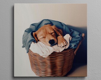 Sleeping Golden Retriever Canvas Print: Laundry Room Puppy Art