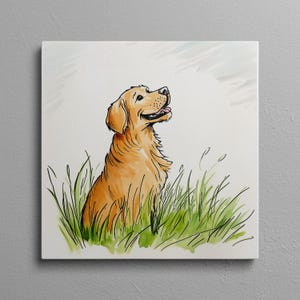 Golden Retriever Dog Art, Golden Retriever Illustration, Minimalist Dog Wall Art, Light Dog Decor, Cartoon Dog Canvas, Nursery Dog Print