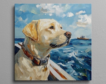 Yellow Lab Art: Coastal Dog Canvas Print - Nautical Labrador