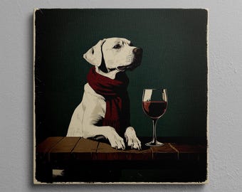 Labrador Dog with Wine Canvas Print: Vintage Bar Dog Wall Art