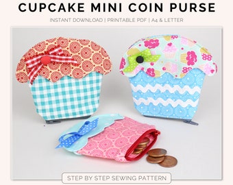 Cute mini Cupcake coin purse sewing pattern Mini Pouch PDF template minibag wallet pdf pattern tutorial for beginner easy sewing sew