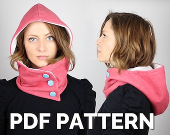 Hooded Scarf sewing pattern Balaclava Cape for fleece and teddy fabric tutorial easy beginner sewing pdf scoody hoody women men