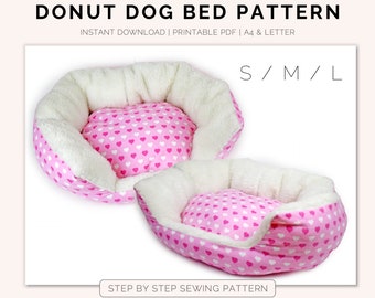 donut dog bed sewing pattern | for small to large dogs or cat | round huge dog sofa, sew fabric pet pillow sewing digital tutorial PDF