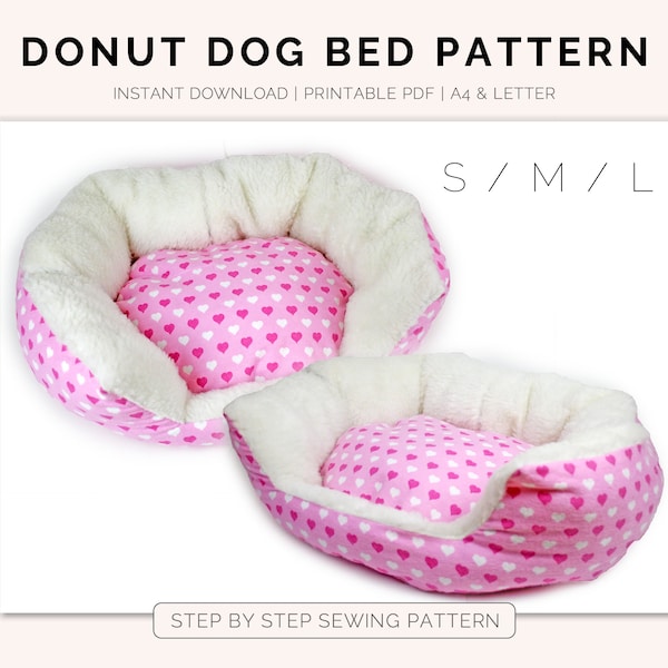 donut dog bed sewing pattern | for small to large dogs or cat | round huge dog sofa, sew fabric pet pillow sewing digital tutorial PDF