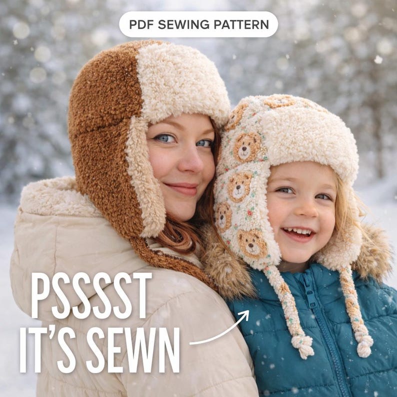 Aviator Hat Sewing Pattern (Kids & Adults) PDF | Adult Pilot Cap Tutorial | Winter Earflap Hat Pattern | Warm Fleece Trapper Hat Sewing Men image 1