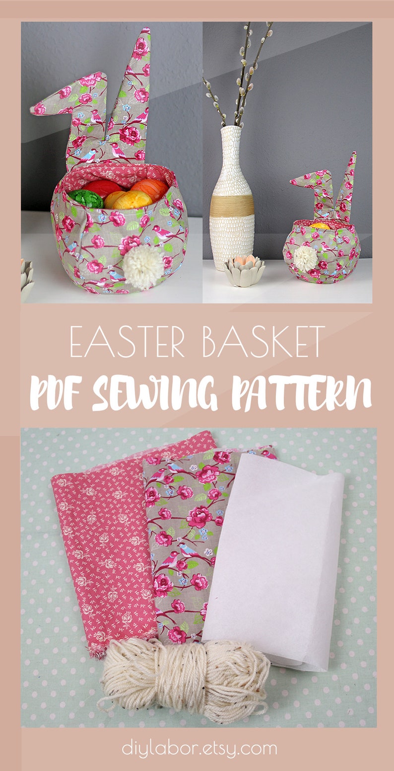 Easter Bunny Fabric Basket Sewing Pattern PDF, Treat Bag Tutorial ...