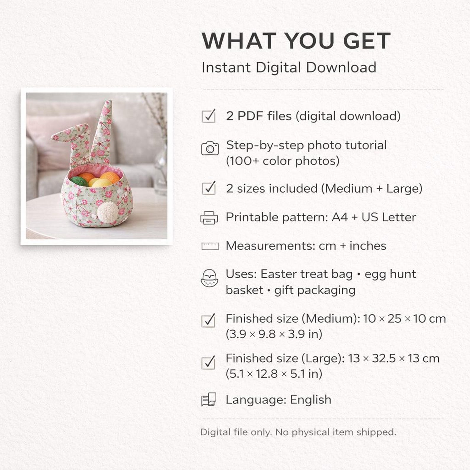 Easter Bunny Fabric Basket Sewing Pattern PDF, Treat Bag Tutorial ...