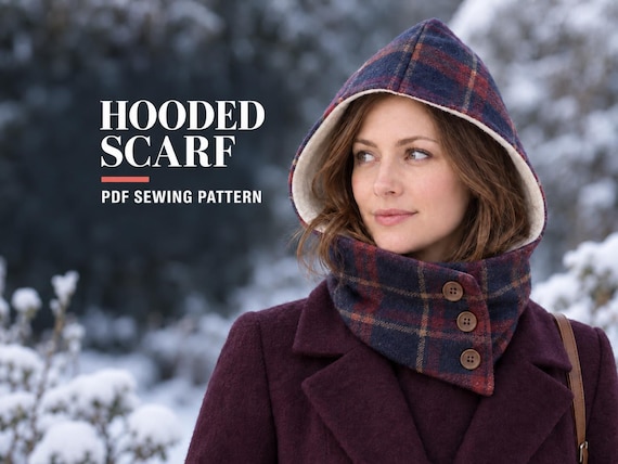 Hooded Scarf Sewing Pattern PDF, Balaclava Hood Pattern, Womens Cowl, Adult Size, Beginner Photo Tutorial, English + German, A4 + US Letter