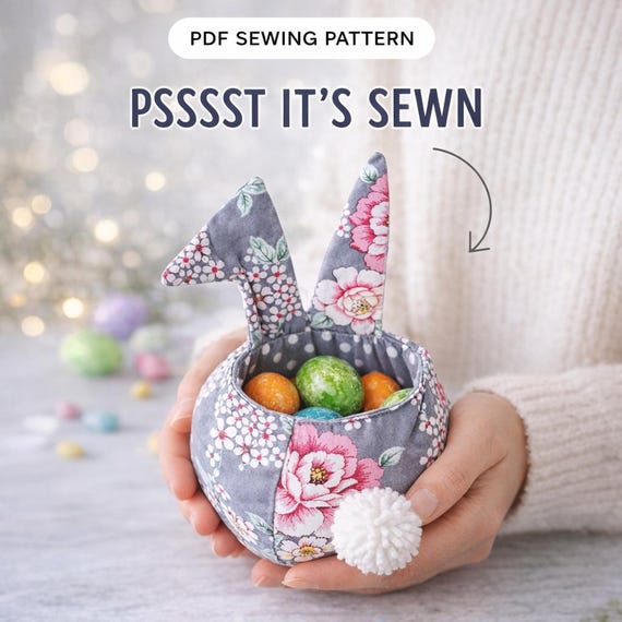 Easter Bunny Fabric Basket Sewing Pattern PDF, Treat Bag Tutorial, Fabric Easter Bucket, 2 Sizes, Photo Steps, A4 + US Letter, Rabbit Ears