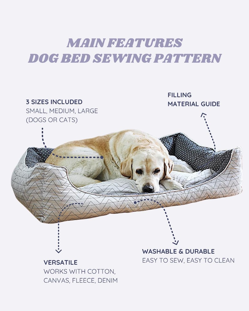 Dog Bed Sewing Pattern PDF | S–XL | Washable Pet Cushion Tutorial | Cat Bed | Kennel Mattress Sewing DIY | Printable Pet Pillow image 4