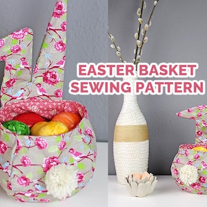Easter Basket Sewing Pattern DIY Bunny Treat Bag PDF template Rabbit ears Bags spring fabric gift gifts present egg wrap tutorial beginner