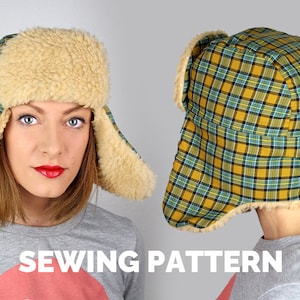 Winter Trapper Hat Sewing Pattern Aviator Tutorial ear flap PDF template Russian Ushanka Alpin Bomber Balaclava Earflap Cap woman men adult