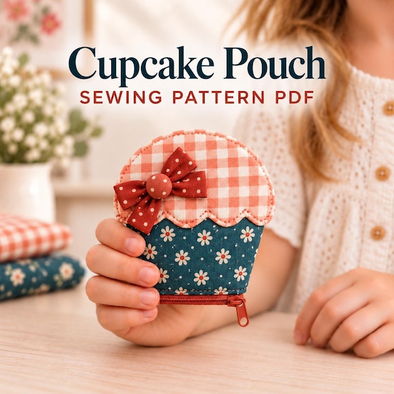 Cupcake Pouch Sewing Pattern PDF, Girls Mini Purse, Kids Zipper Pouch, Scrap Fabric Project, Beginner Tutorial, Pocket Money Purse for Girls