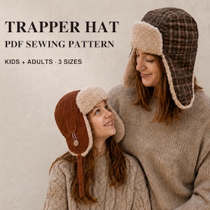 Aviator Hat Sewing Pattern (Kids & Adults) PDF | Adult Pilot Cap Tutorial | Winter Earflap Hat Pattern | Warm Fleece Trapper Hat Sewing Men