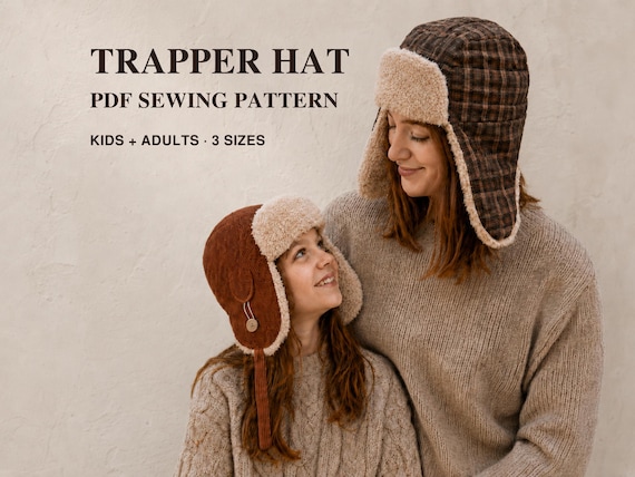 Aviator Hat Sewing Pattern (Kids & Adults) PDF | Adult Pilot Cap Tutorial | Winter Earflap Hat Pattern | Warm Fleece Trapper Hat Sewing Men