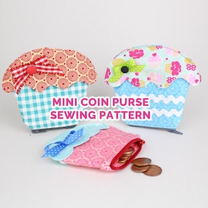 Mini wallet coin purse sewing pattern Cupcake Pouch PDF template minibag pdf pattern tutorial for beginner easy sewing sew