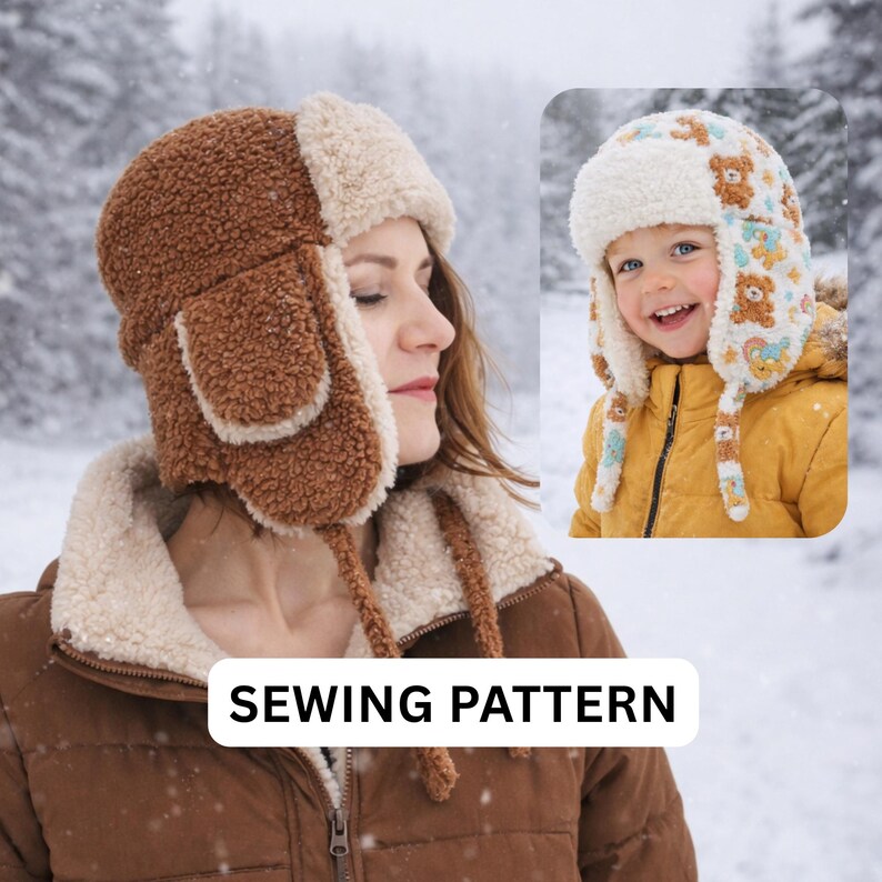 Aviator Hat Sewing Pattern PDF | Kids & Adult Trapper Earflap Hat Tutorial
