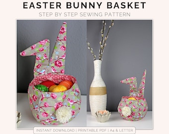 Easter Bunny Treat Bag sewing pattern PDF template Rabbit ears Bags spring fabric Basket gift gifts present egg wrap tutorial beginner easy