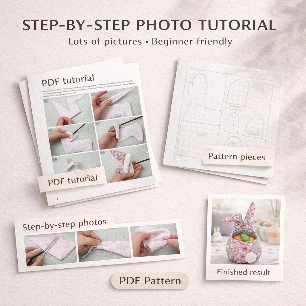 Easter Bunny Fabric Basket Sewing Pattern PDF, Treat Bag Tutorial ...