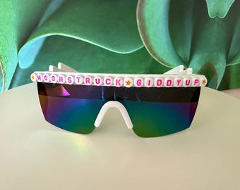 Goose Custom-Crafted Sunglasses - Moonstruck Giddyup - Big Modern! - White with Rainbow Lens - Pit Viper Style - One-of-a-Kind