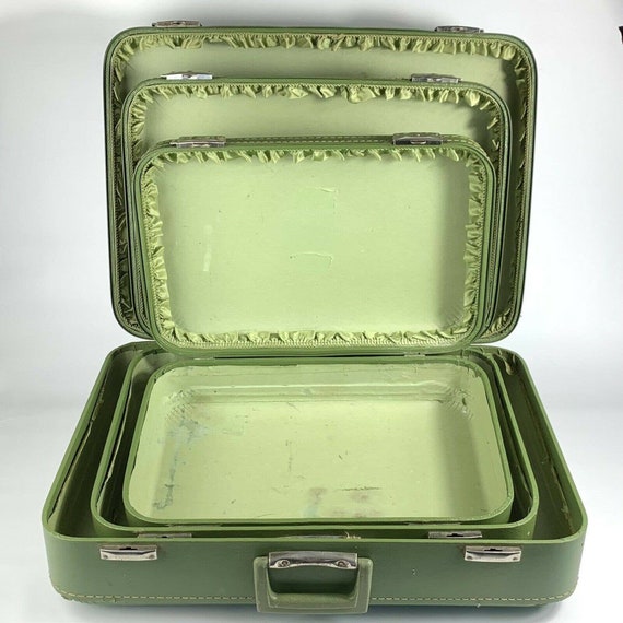 Vintage Nesting Luggage Set of 3 Avocado Green Vac