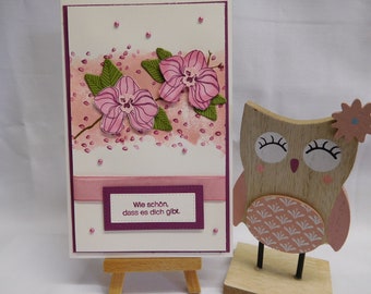 Grußkarte in rosa/lila mit Orchideenblüten