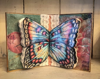 Butterfly Artwork /Butterfly Painting/Vintage Book Art / Book Sculpture / Bohemian Artwork/ Mixed Media Art/One of A Kind Art