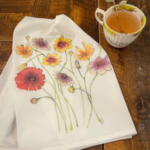 Hand Painted Tea Towels / Wildflower / Housewarming / Wedding Shower Gift / One of a Kind / Mothers Day / Birthday / Unique Gifts